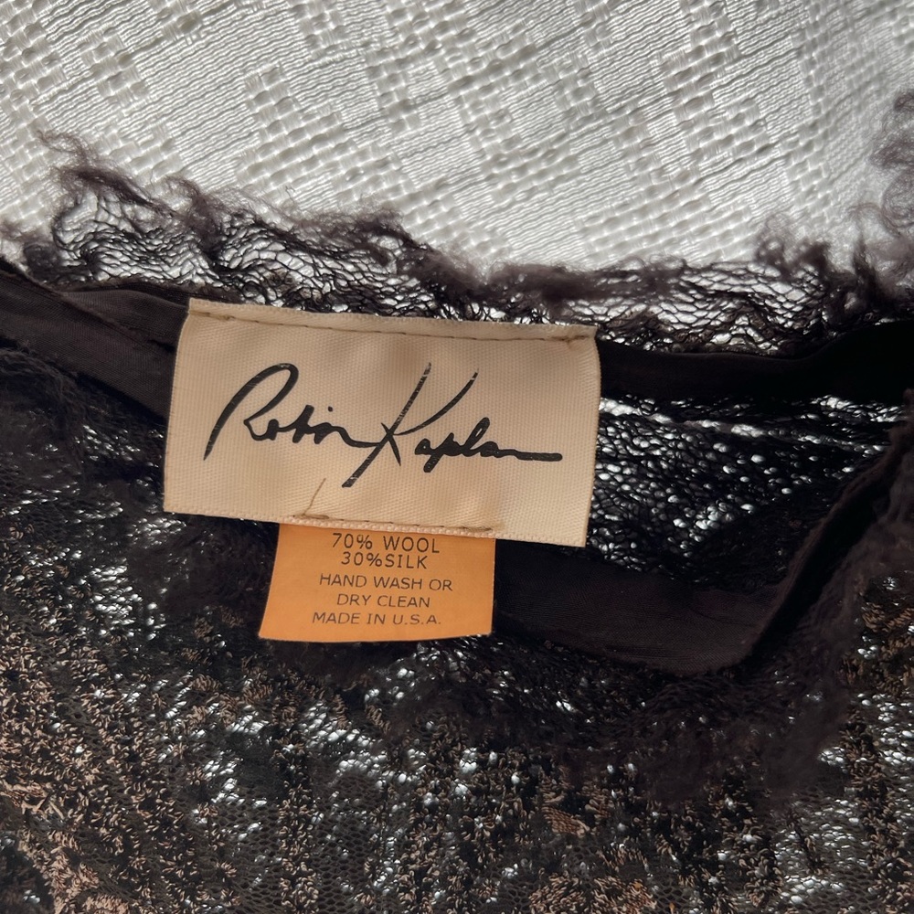 Robin Kaplan Brown Black Lace Silk Shawl / Belt - Picture 5 of 8